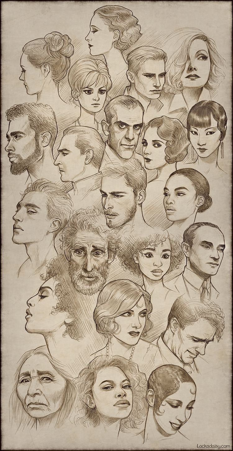 Face sketches - 1920s cinema